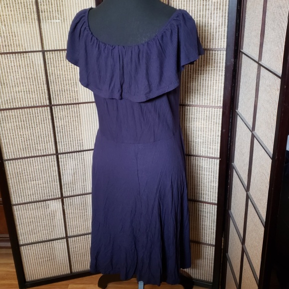 George Dark Blue Dress With Wide Gathered Top Neckline - Picture 1 of 6
